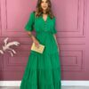 Vestido Longo sem Bojo com Relevo e Botões Verde Fernanda Ramos Store