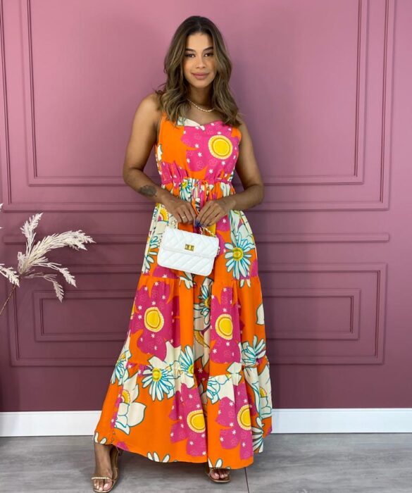 fernandaramosstore com br vestido longo sem bojo floral pink e laranja com amarracao 1