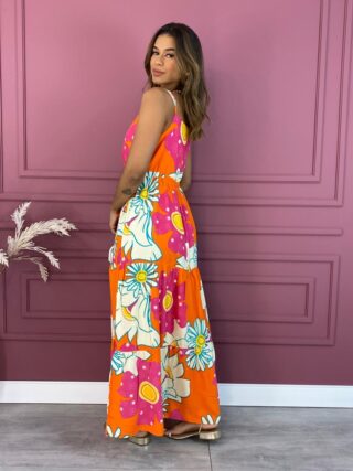 fernandaramosstore com br vestido longo sem bojo floral pink e laranja com amarracao 2