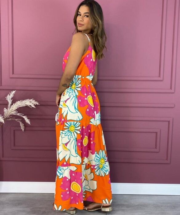 fernandaramosstore com br vestido longo sem bojo floral pink e laranja com amarracao 2