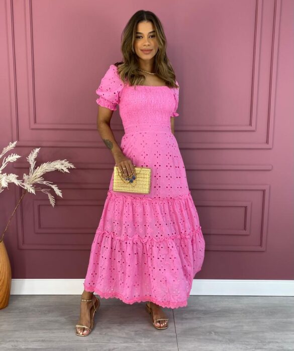 Vestido Longo sem Bojo Laise com Lastex Rosa Fernanda Ramos Store