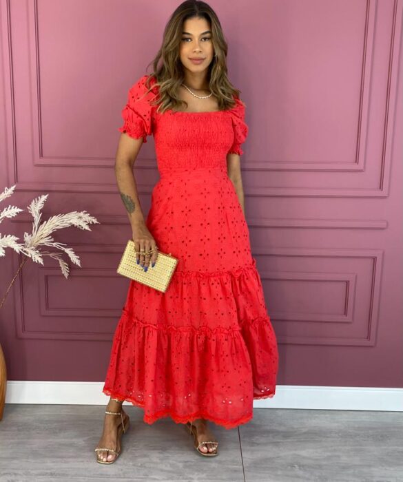 Vestido Longo sem Bojo Laise com Lastex Vermelho Fernanda Ramos Store