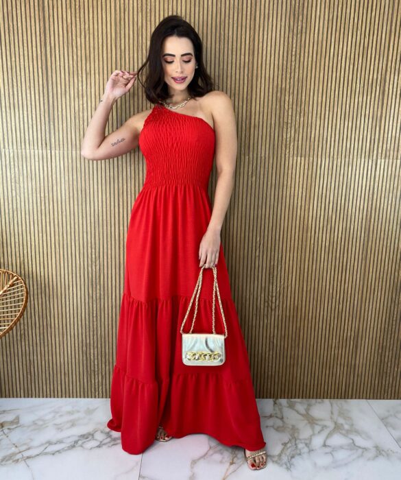 Vestido Longo sem Bojo Mula Manca com Lastex Vermelho Fernanda Ramos Store