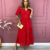 Vestido Midi com Bojo Pipoquinha Manga Curta Vermelho Fernanda Ramos Store