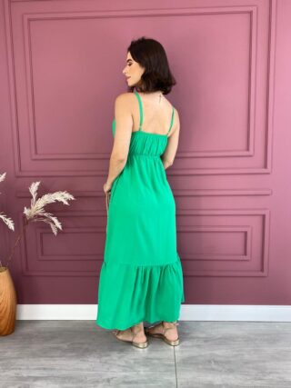 Vestido Midi com Bojo Verde com Abertura Alça Regulável - Fernanda Ramos Store