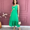 Vestido Midi com Bojo Verde com Abertura Alça Regulável Fernanda Ramos Store