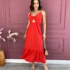 Vestido Midi com Bojo Vermelho com Abertura Alça Regulável Fernanda Ramos Store