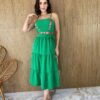 Vestido Midi Pipoquinha com Bojo Detalhe Bordado Verde Fernanda Ramos Store