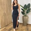 Vestido Midi sem Bojo com Fenda Preto - Fernanda Ramos Store