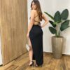 Vestido Midi sem Bojo com Fenda Preto - Fernanda Ramos Store