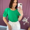 Blusa Feminina Manga Princesa com Detalhes Vazados Verde Fernanda Ramos Store