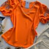 fernandaramosstore com br blusa manga curta feminina laranja detalhes no azul