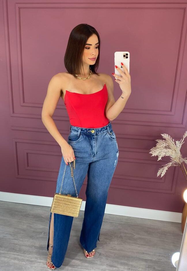 Body Feminino Tomara de Caia com Bojo Corset Vermelho - Fernanda Ramos Store