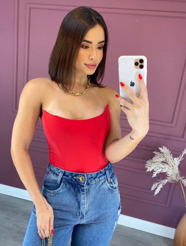 Body Feminino Tomara de Caia com Bojo Corset Vermelho - Fernanda Ramos Store