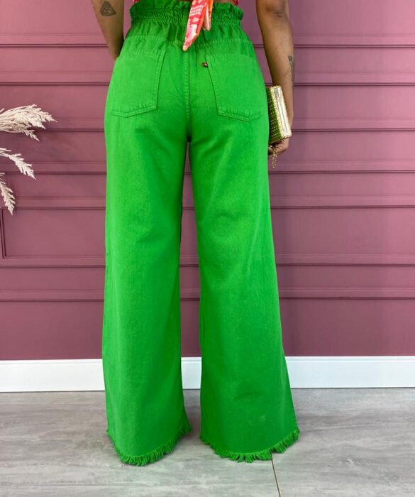 Calça Jeans Feminina Wide Leg Clochard com Amarração Verde - Fernanda Ramos Store