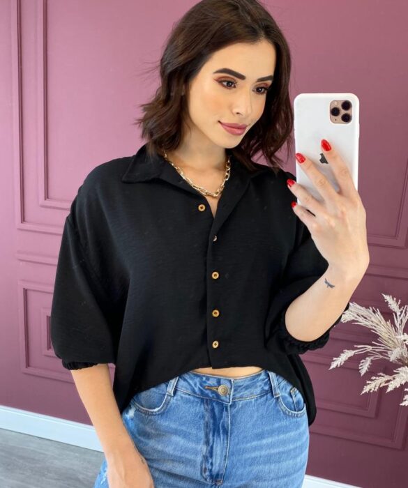 camisa feminina cropped over preto fernanda ramos store