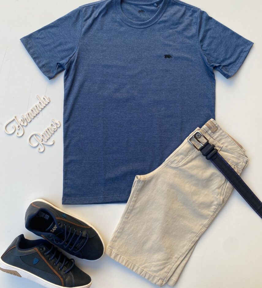 Camiseta Masculina Basic Azul Mesclado Fernanda Ramos Store