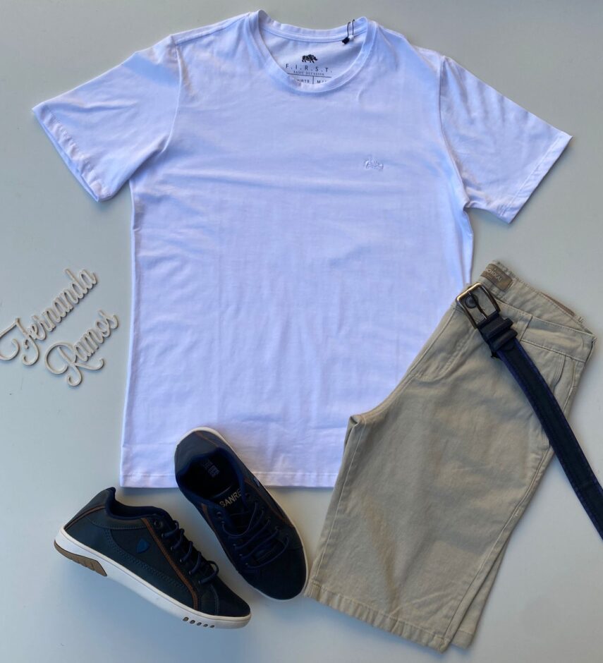 Camiseta Masculina Basic Ocass Branco Fernanda Ramos Store