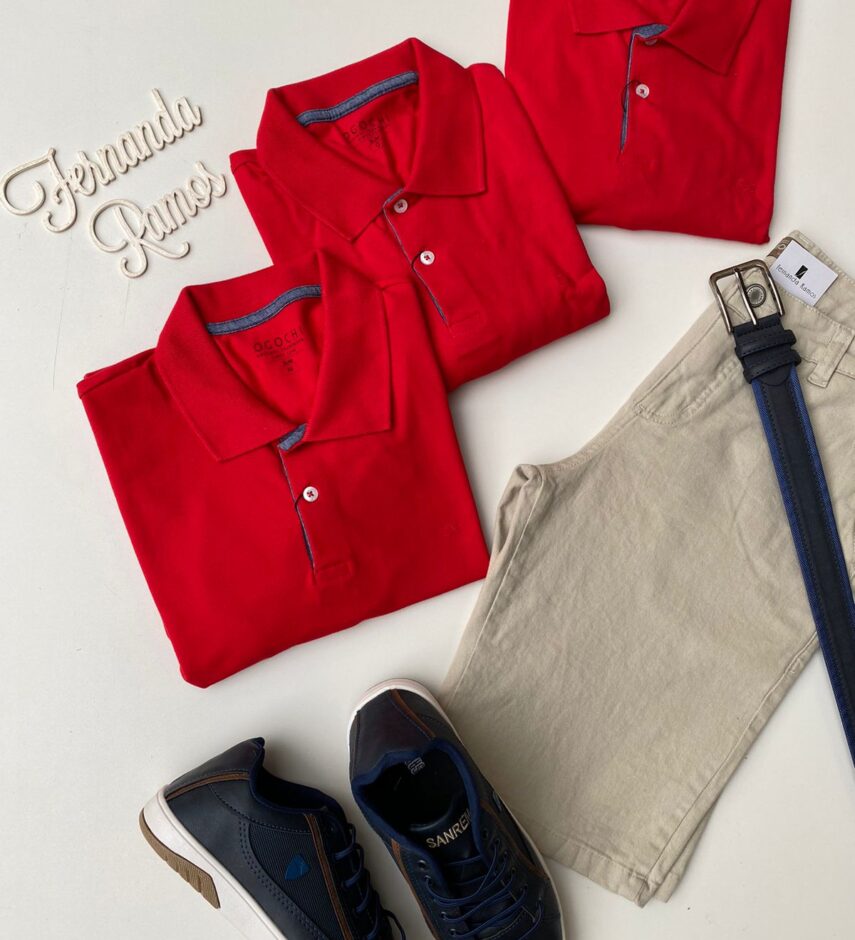 camiseta polo slim casual ogochi vermelha Fernanda Ramos Store