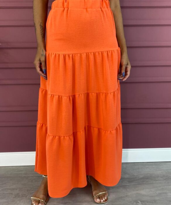 Conjunto Feminino Duna Cropped e Saia Longa Laranja - Fernanda Ramos Store