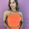 Conjunto Feminino Duna Cropped e Saia Longa Laranja - Fernanda Ramos Store