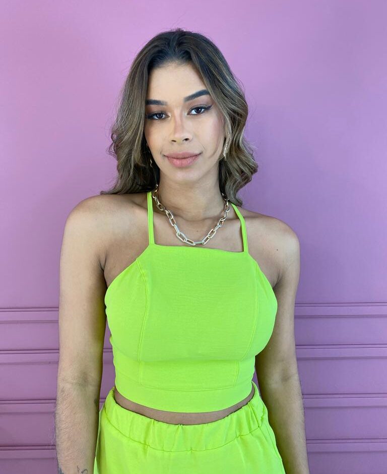 Conjunto Feminino Duna Cropped e Saia Longa Verde Lima - Fernanda Ramos Store