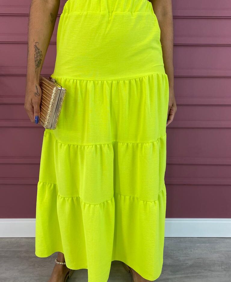 Conjunto Feminino Duna Cropped e Saia Longa Verde Lima - Fernanda Ramos Store
