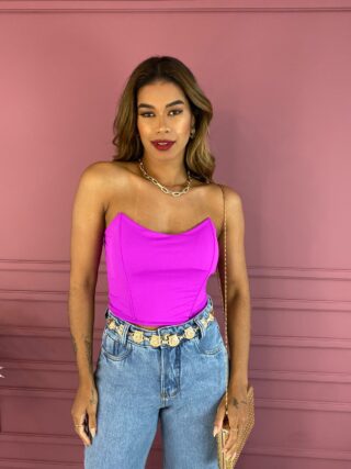 Cropped Corset com Bojo Tomara que Caia Fúcsia Fernanda Ramos Store