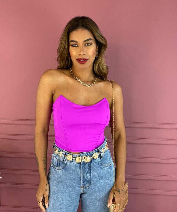 Cropped Corset com Bojo Tomara que Caia Fúcsia Fernanda Ramos Store