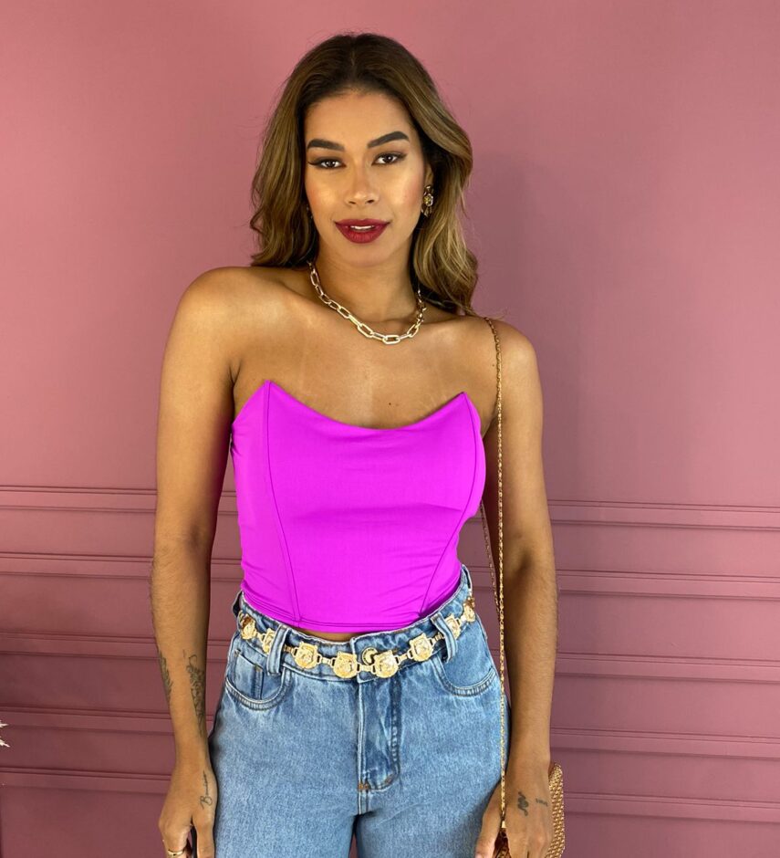 Cropped Corset com Bojo Tomara que Caia Fúcsia Fernanda Ramos Store