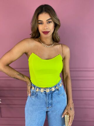 Cropped Corset com Bojo Tomara que Caia Verde Lima Fernanda Ramos Store