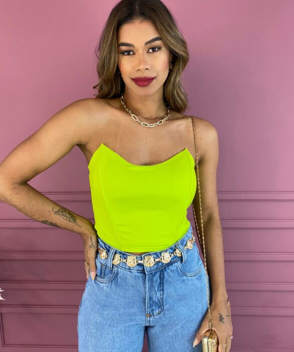 Cropped Corset com Bojo Tomara que Caia Verde Lima Fernanda Ramos Store