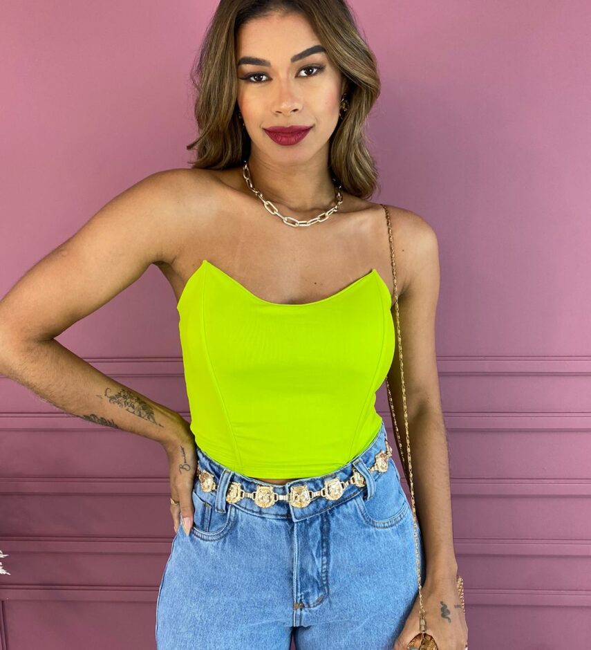 Cropped Corset com Bojo Tomara que Caia Verde Lima Fernanda Ramos Store