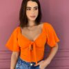 Cropped Feminino com Bojo Amarração no Decote Laranja Fernanda Ramos Store