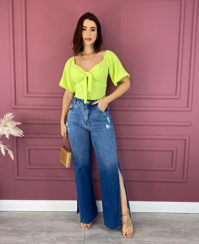 Cropped Feminino com Bojo Amarração no Decote Verde - Fernanda Ramos Store
