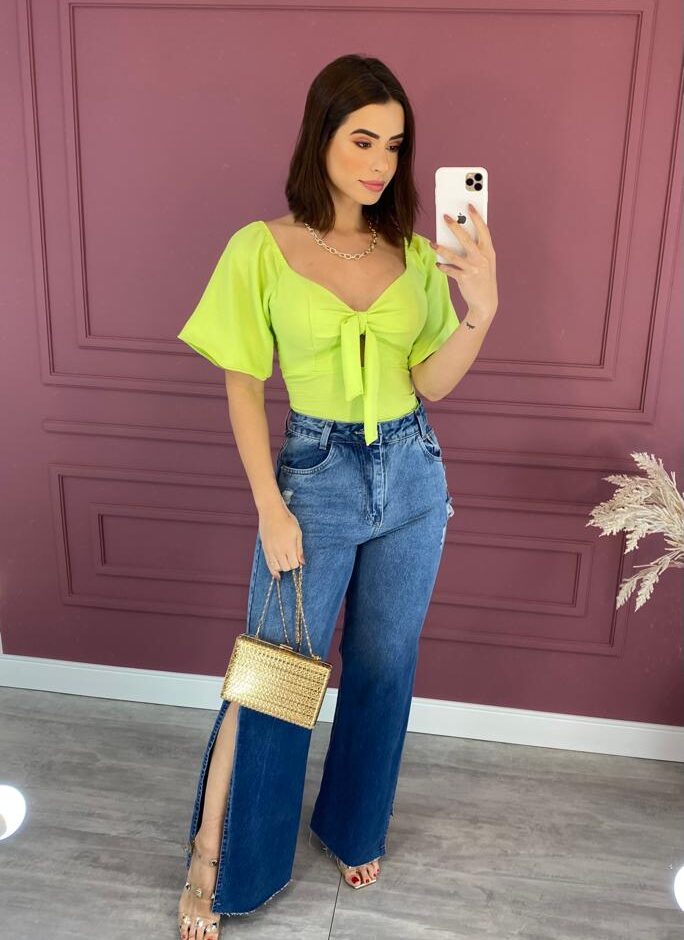 Cropped Feminino com Bojo Amarração no Decote Verde - Fernanda Ramos Store