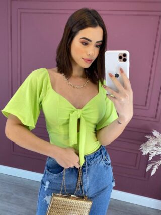 Cropped Feminino com Bojo Amarração no Decote Verde - Fernanda Ramos Store