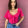 Cropped Feminino com Bojo Amarração no Decote Pink Fernanda Ramos Store