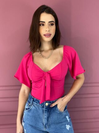 Cropped Feminino com Bojo Amarração no Decote Pink Fernanda Ramos Store