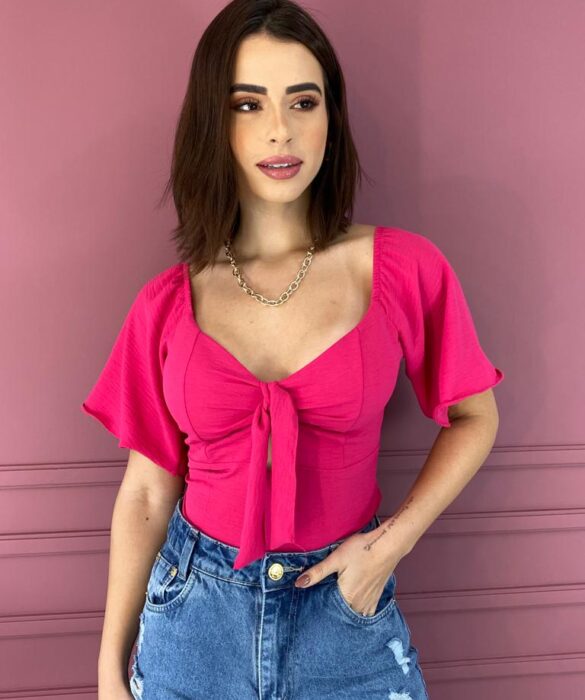 Cropped Feminino com Bojo Amarração no Decote Pink Fernanda Ramos Store