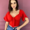 Cropped Feminino com Bojo Amarração no Decote Vermelho Fernanda Ramos Store