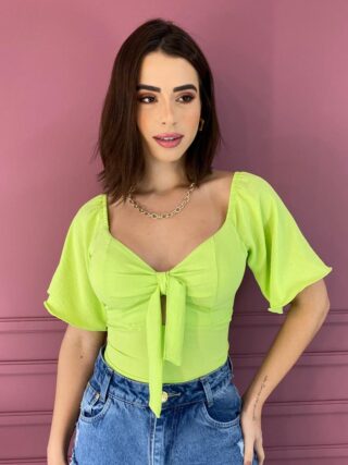 Cropped Feminino com Bojo Amarração no Decote Verde Fernanda Ramos Store