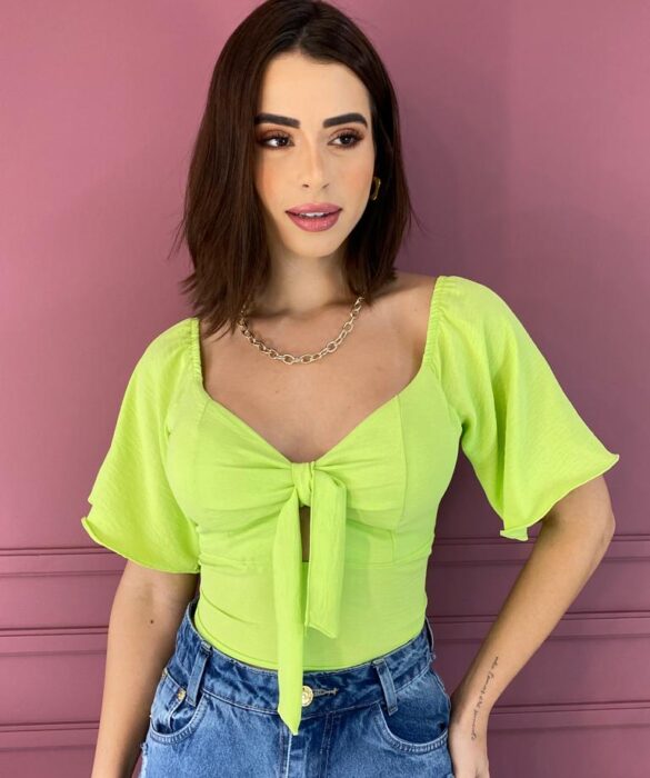 Cropped Feminino com Bojo Amarração no Decote Verde Fernanda Ramos Store