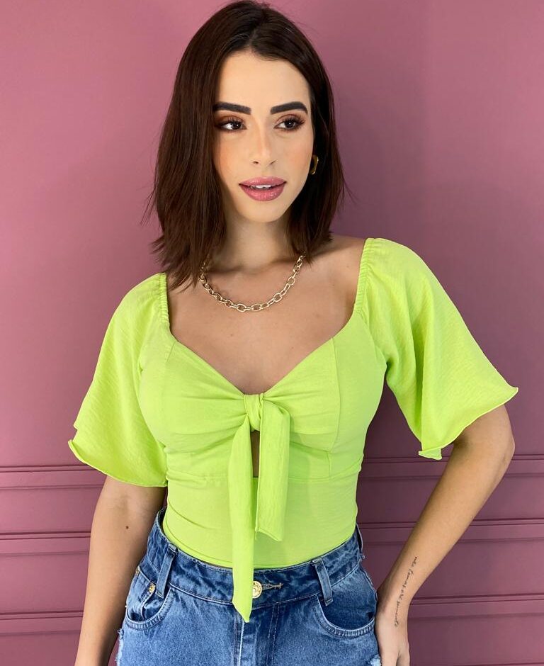 Cropped Feminino com Bojo Amarração no Decote Verde - Fernanda Ramos Store