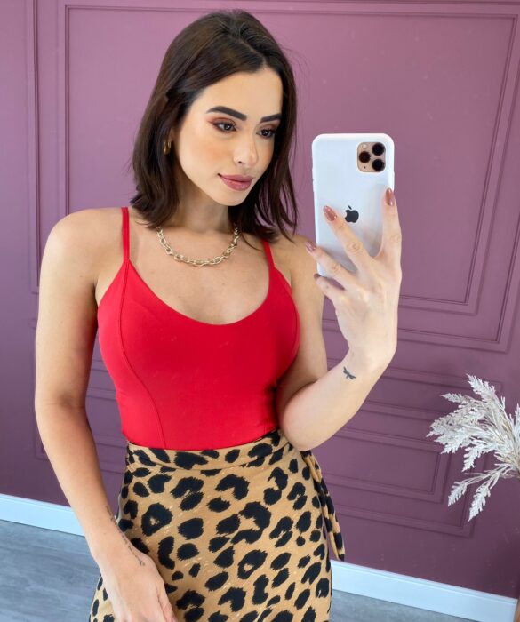 Cropped Feminino com Bojo de Alça Vermelho Fernanda Ramos Store