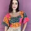 Cropped Feminino com Bojo e Amarração Animal Print Fernanda Ramos Store