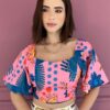 Cropped Feminino com Bojo e Amarração Estampado Rosa Fernanda Ramos Store