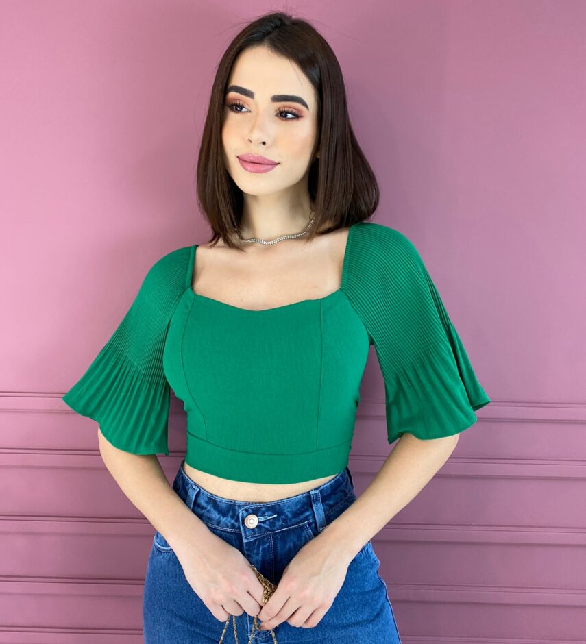fernandaramosstore com br cropped feminino com bojo manga plissada verde bandeira 2
