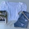 Cropped Feminino Manga Princesa Tricot Branco Fernanda Ramos Store