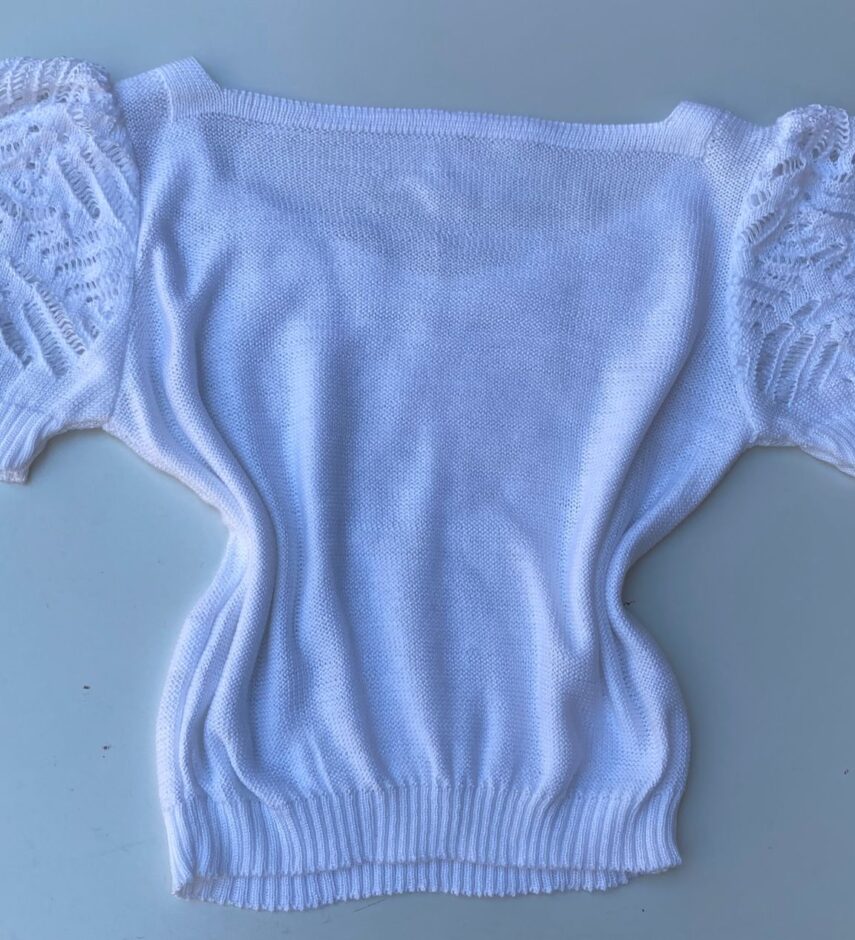 Cropped Feminino Manga Princesa Tricot Branco - Fernanda Ramos Store